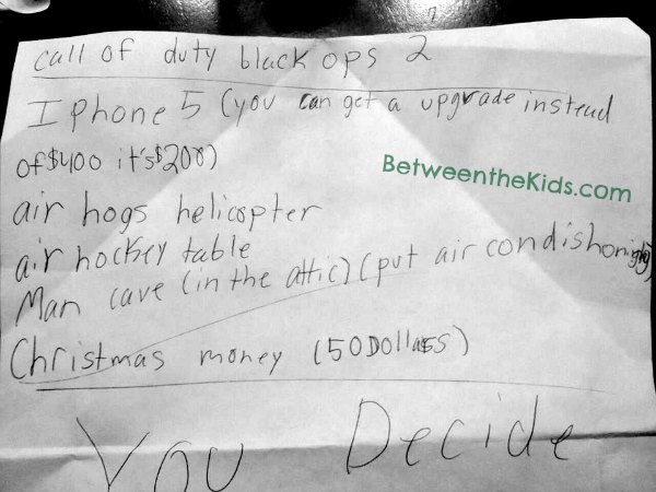 Funny kids christmas list